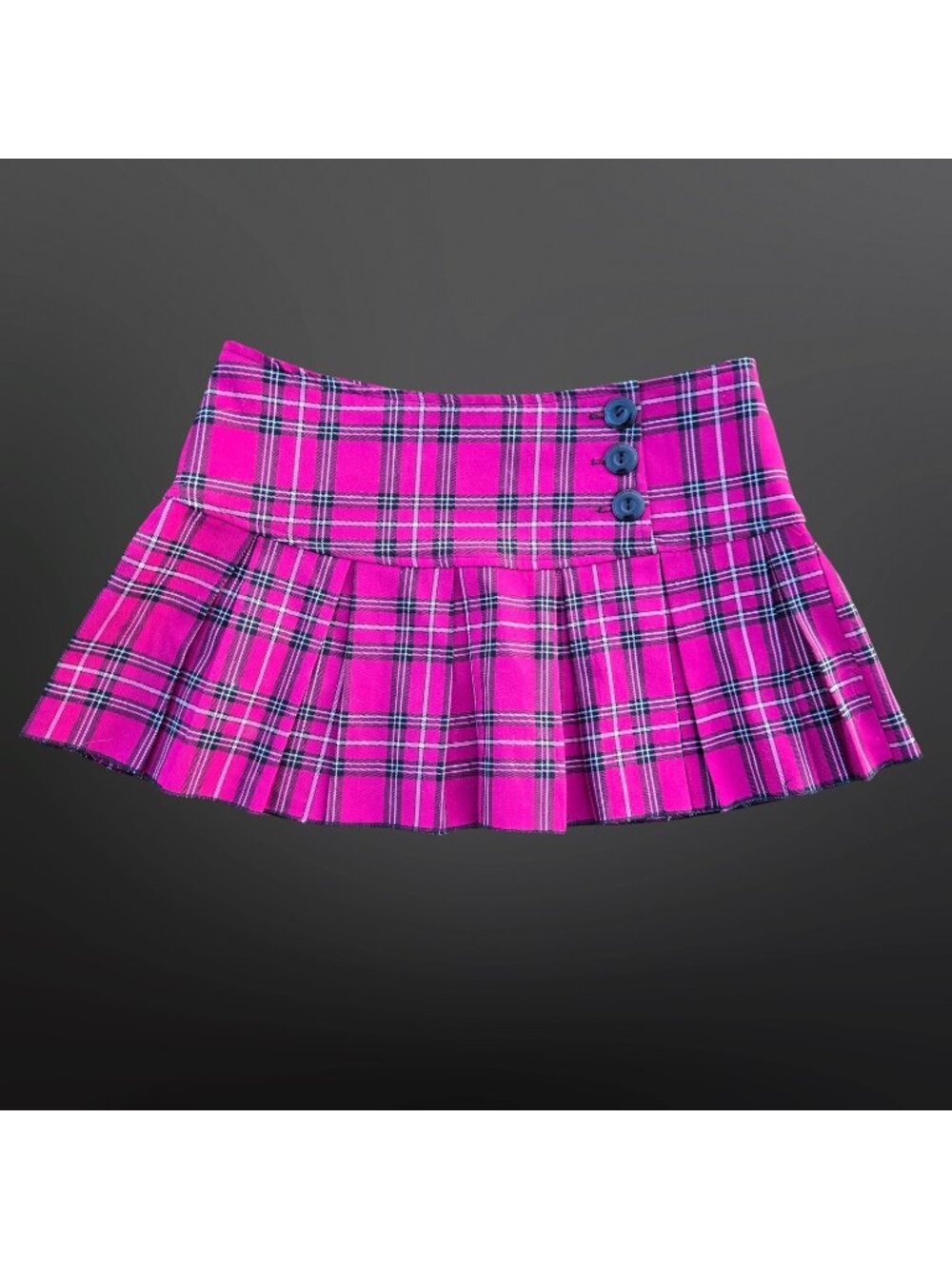 Y2K Pink Black Plaid Pleated Micro Mini skirt Size 7 Low Rise Emo Scene Punk